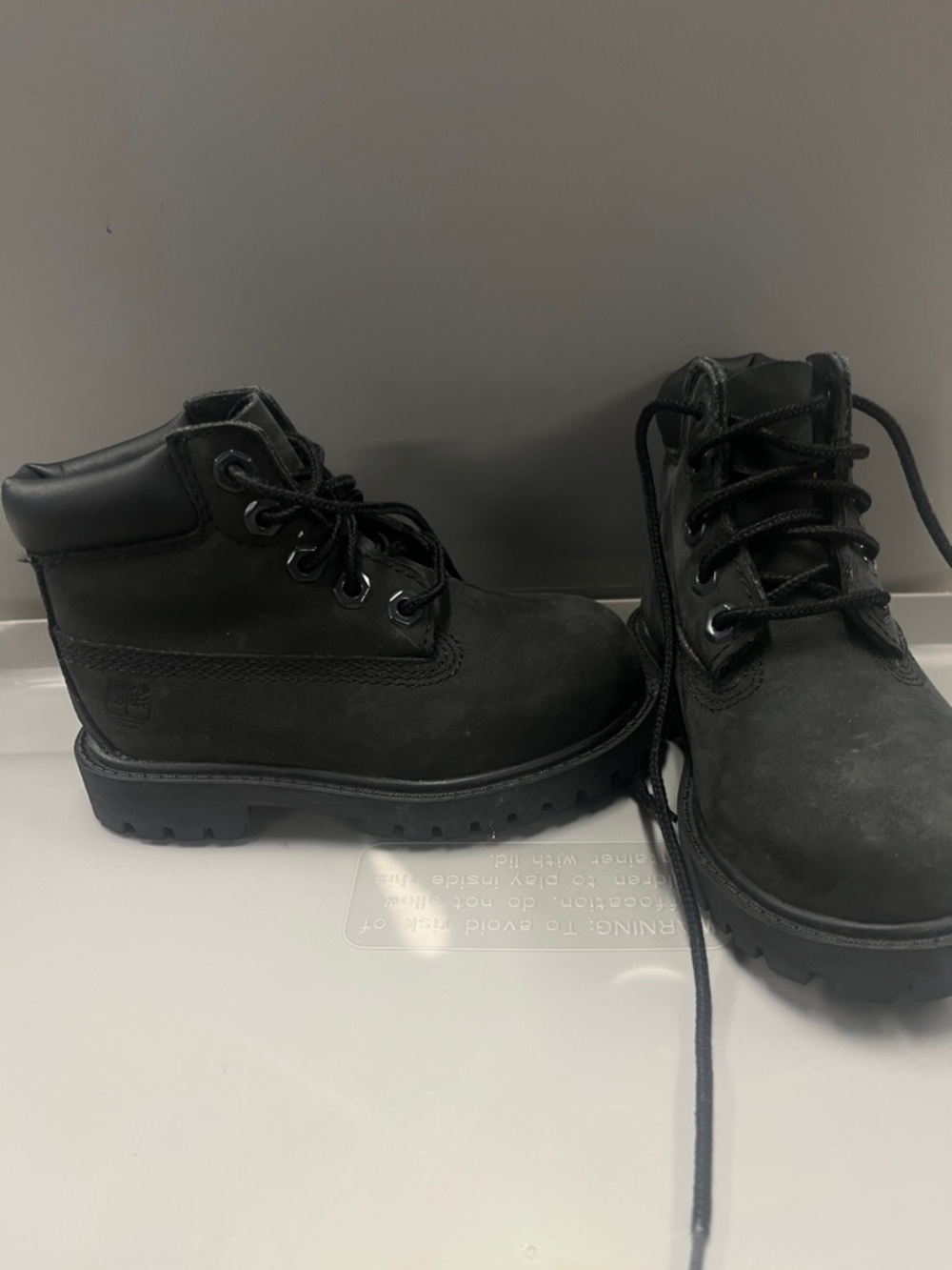 Timberland Black Nubuck Boots Kids Size 7C Waterproof Lace-Up